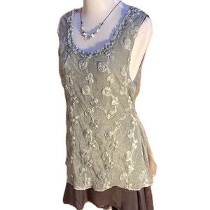 A’REVE ANTHROPOLOGIE Dress ~ Floral Lace Layered Tiers ~ Long Double Ties